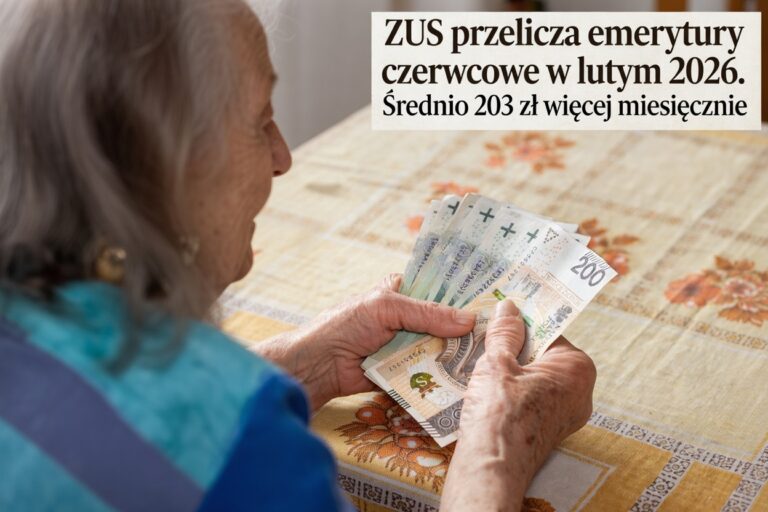 ZUS przelicza emerytury czerwcowe w lutym 2026. Średnio 203 zł więcej miesięcznie