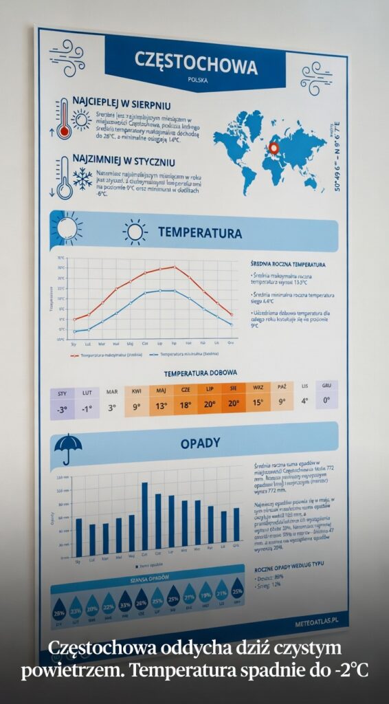 Częstochowa oddycha dziś czystym powietrzem. Temperatura spadnie do -2°C